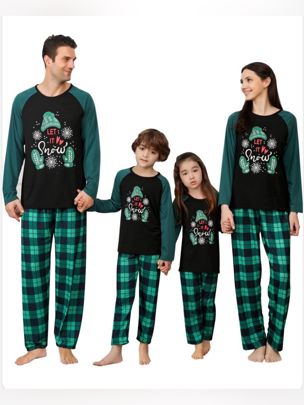 Family Matching Green Plaid Holiday Pajama Set - Black & Green